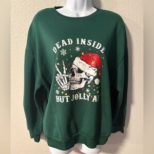 SHEIN Green Crewneck Sweatshirt with Skull Holiday Graphic